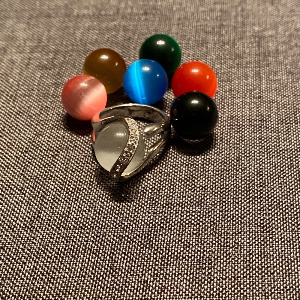 Silver interchangeable marble ring